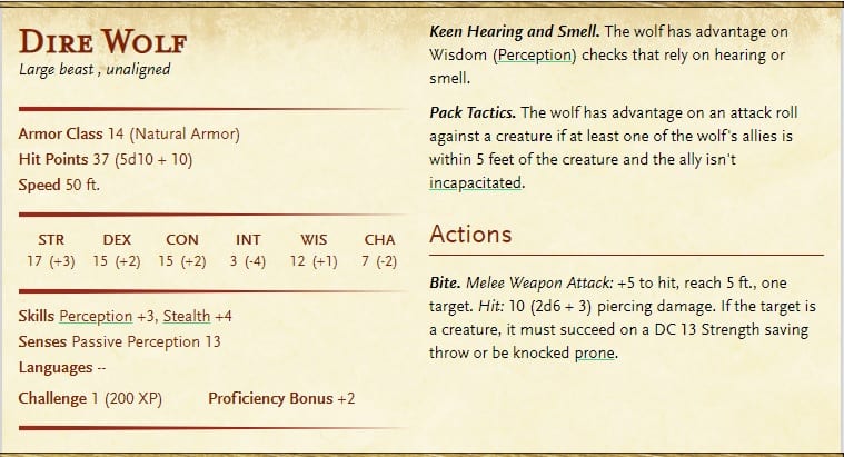 Dire Wolf Characteristics