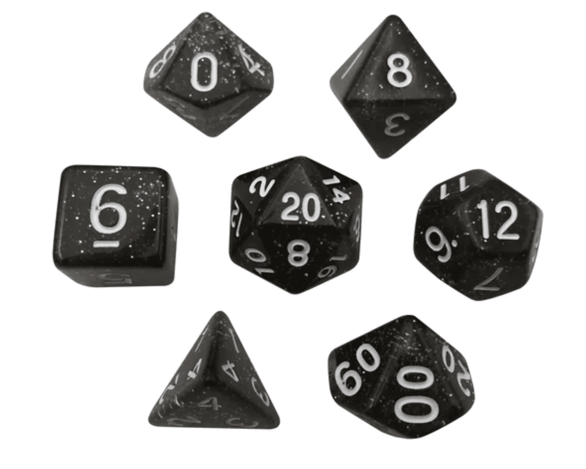 Gray Translucent Silver Glitter RPG Set of Dice