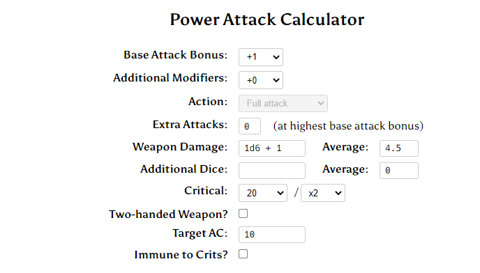 Power Attack Calculator