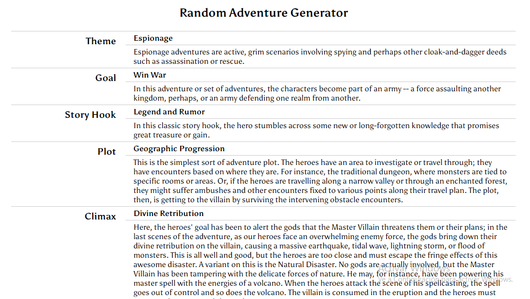 Random Adventure Generator