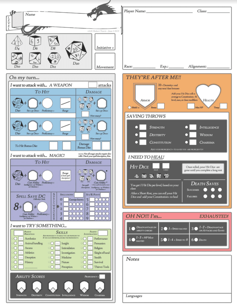 Sage Advice: Kid-Friendly D&D Character Sheet