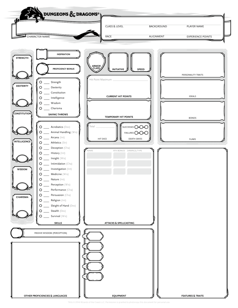 Wizards of the Coast: Official DnD 5e Character Sheet